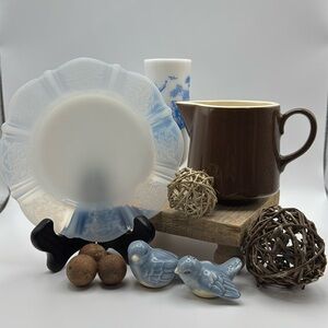 Curated Whimsical‎ Blue and Brown Decor Lot of 10 Pieces